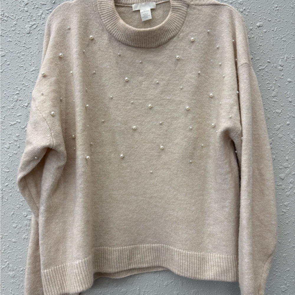 H&M Cream Sweater with Pearl Details